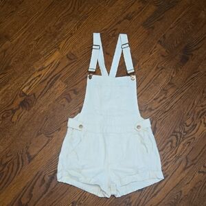Zara Cream Bib Front Shorts with Adjustable Straps